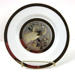 Vintage Peacocks Keito Japan 24kt Gold Trimmed Bone China Collectible Plate 8"D